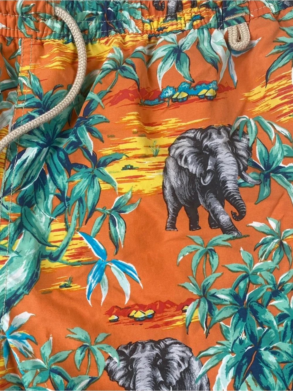 Polo Ralph Lauren Elephant Tropical Print Swim Trunks Men’s L Orange Mesh Lined